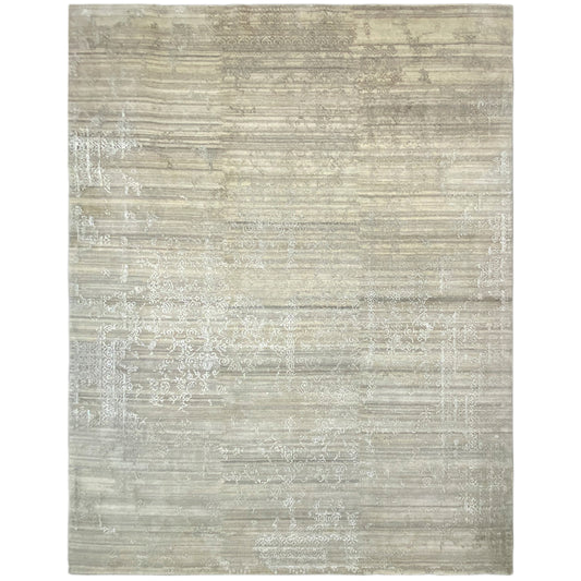 Light beige rug with an all-over, striped distressed look and subtle embossing