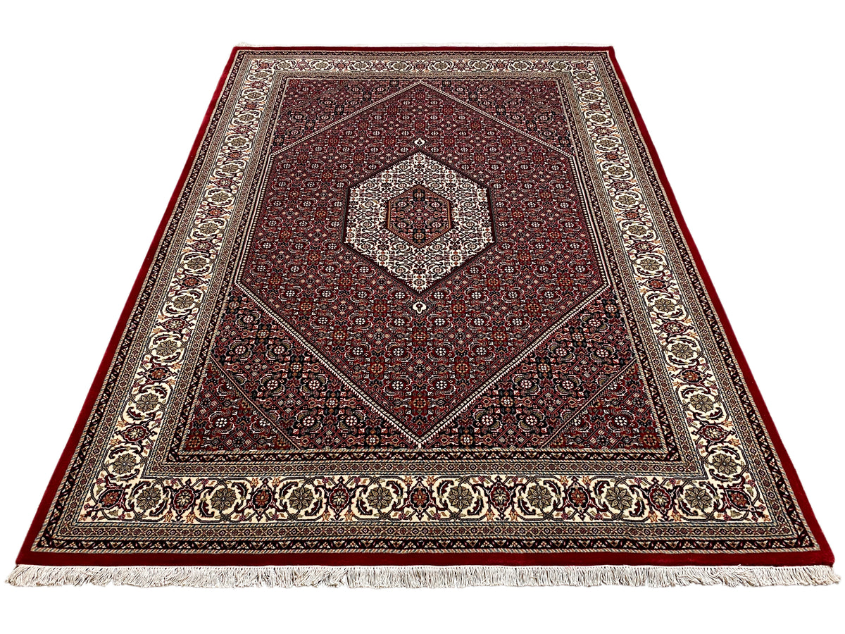 Rug 244x170 cm with a large red background and beige ornamental border