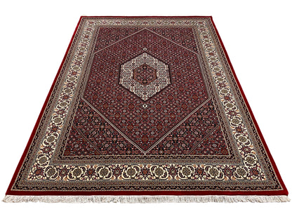 Rug 244x170 cm with a large red background and beige ornamental border