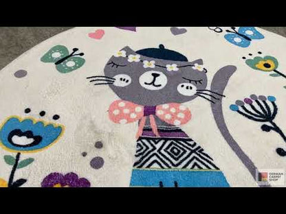 Round children's cat rug, white, 100 cm