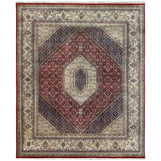 Bidjar carpet with a four-part border and central medallion, red and blue pattern