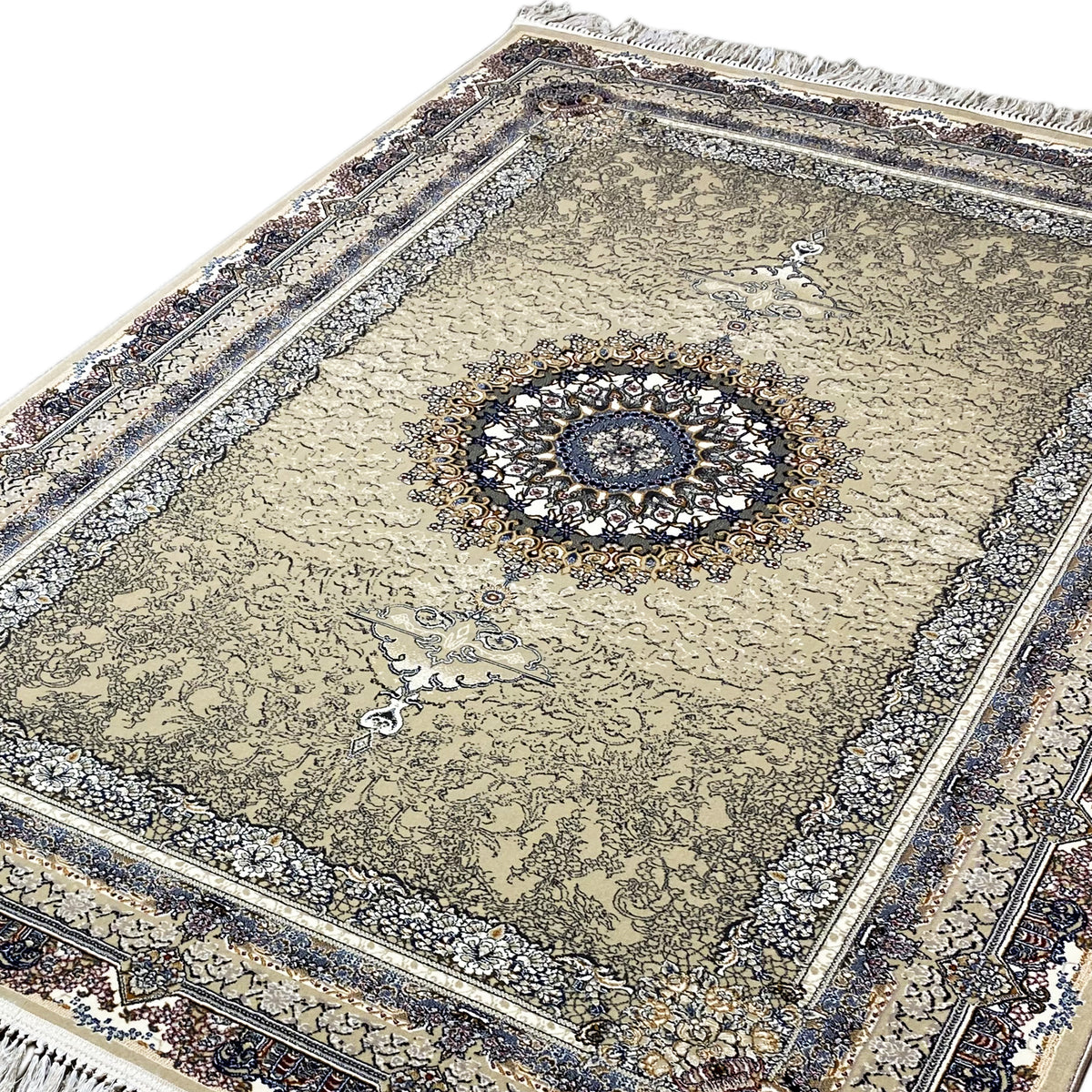 Medallion rug 160x230 Detail: round medallion in the beige ornament field, framed in blue