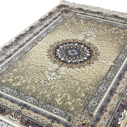 Medallion rug 160x230 Detail: round medallion in the beige ornament field, framed in blue