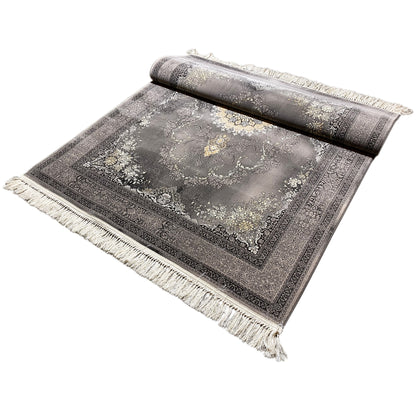 Kashan rug 160x230 cm unrolled, gray pattern with a gold-colored medallion
