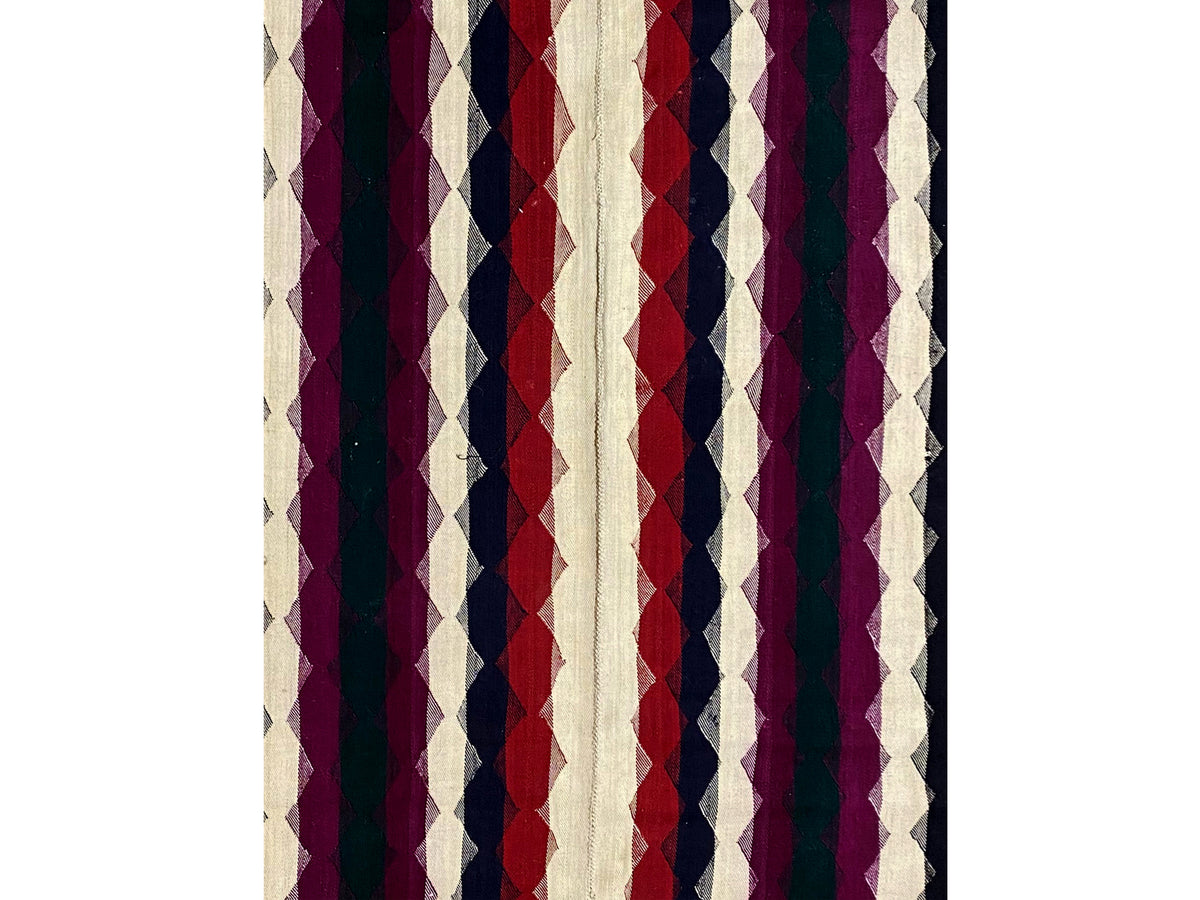 Jajim rug with vertical stripes in purple, dark blue, and cream