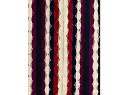 Jajim rug with vertical stripes in purple, dark blue, and cream