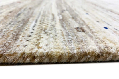 Gabbeh rug border with short pile; light tones and speckled lines