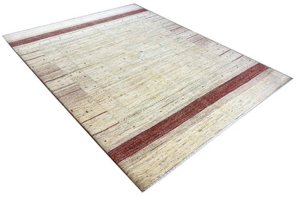 Gabbeh rug, beige background and reddish border along the edges