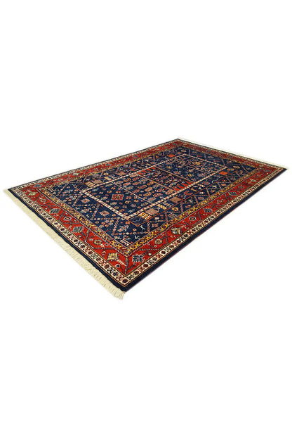 Qashqai exclusive rug, rectangular, blue with a red border pattern