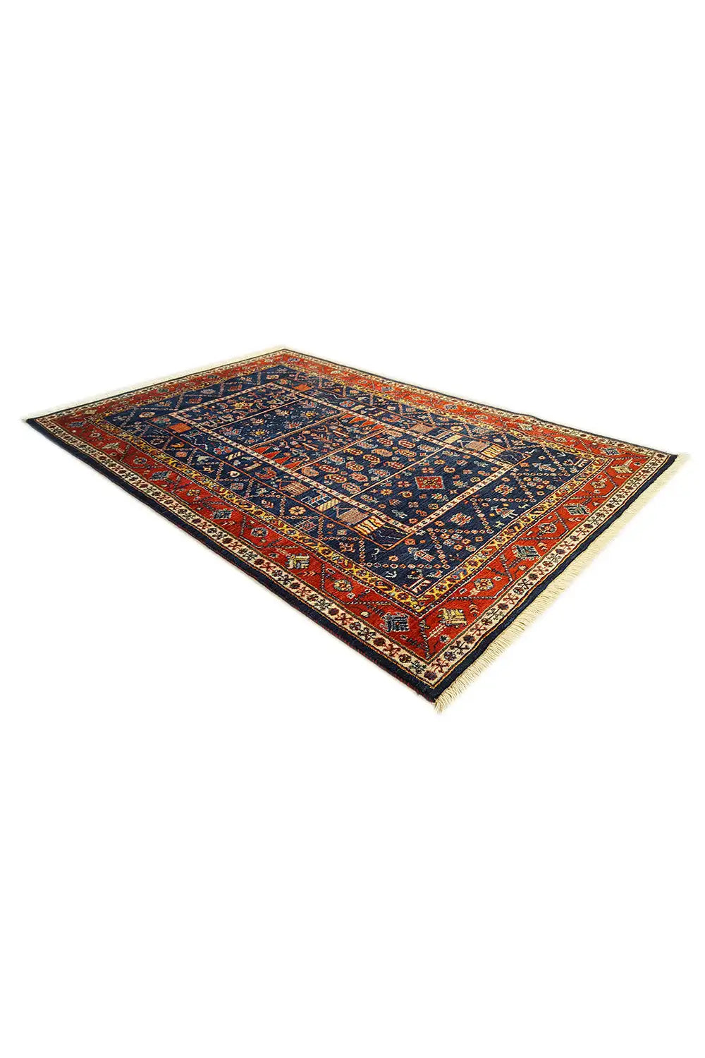 Qashqai exclusive rug, rectangular, blue medallion with red border ornaments