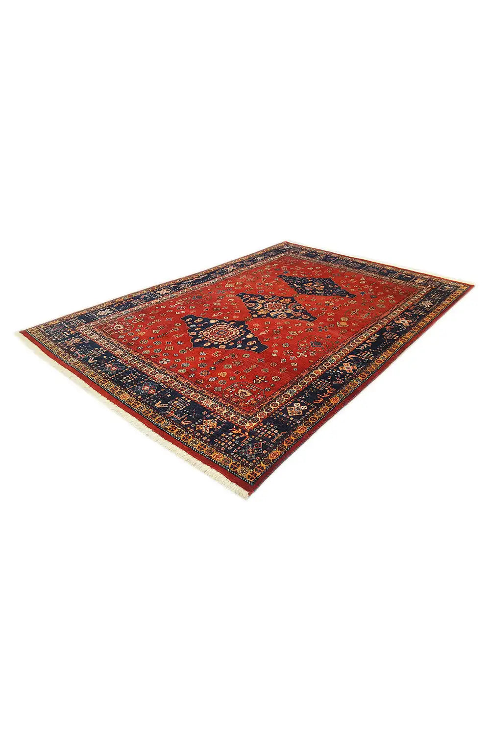 Exclusive Qashqai Oriental rug: red-and-blue medallion pattern, 188x130 cm