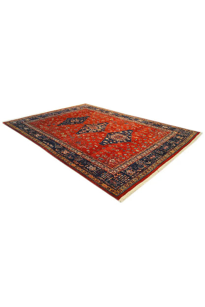 Exclusive Qashqai oriental rug: red-and-blue pattern, 188x130 cm, rectangular