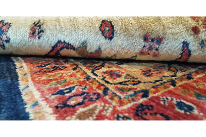 Qashqai exclusive rug: close-up with colorful ornaments on a beige pile