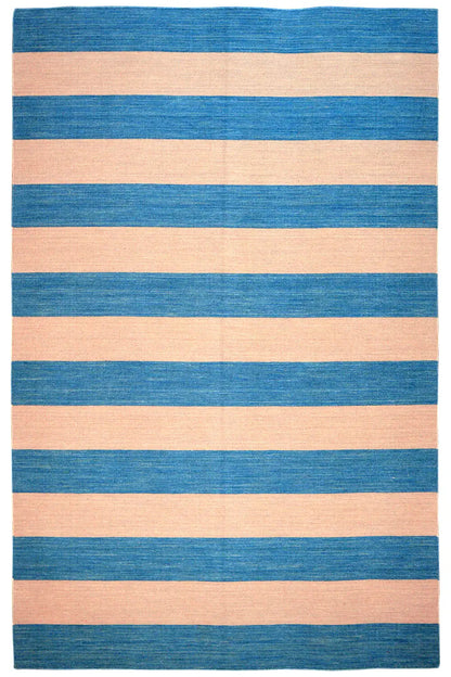 Modern kilim rug with blue-beige stripes, rectangular, 225x155 cm