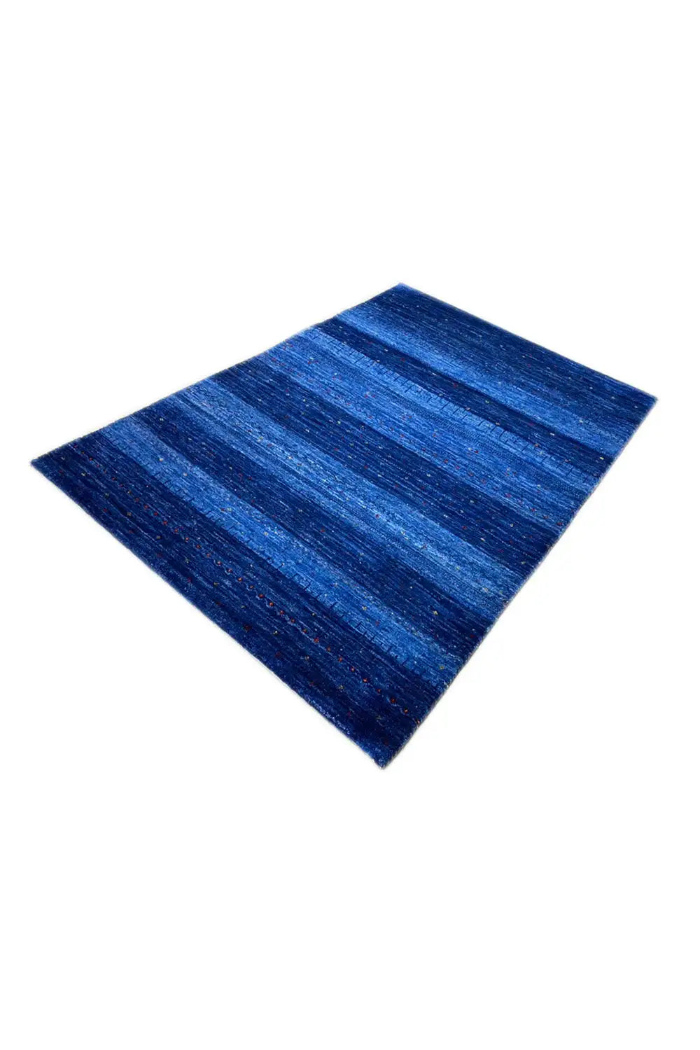 Blue Gabbeh rug, diagonally positioned corner piece with a striped pattern