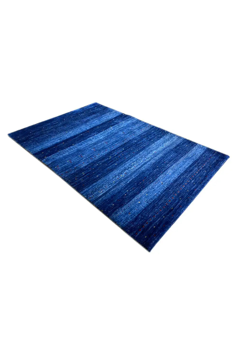 Blue Gabbeh rug, diagonally oriented piece with fine stripe pattern