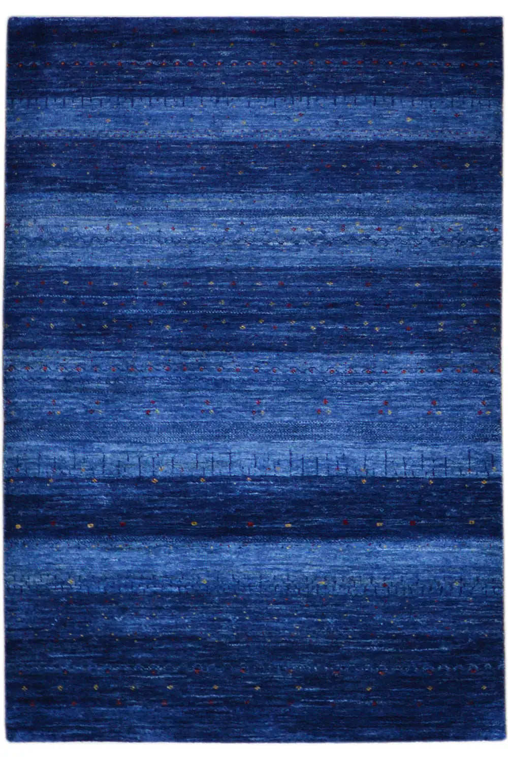 Blue Gabbeh rug (123x83 cm) with fine stripes and dots