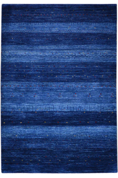Blue Gabbeh rug (123x83 cm) with fine stripes and dots