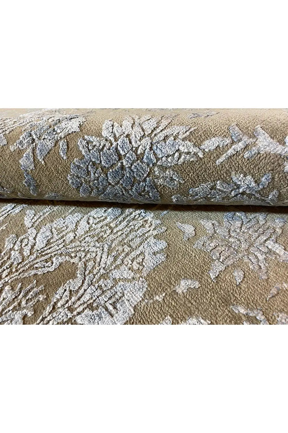 Designer rug border with an integrated relief pattern, cream/beige and blue-gray