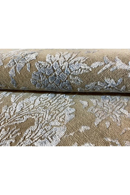 Designer rug border with an integrated relief pattern, cream/beige and blue-gray
