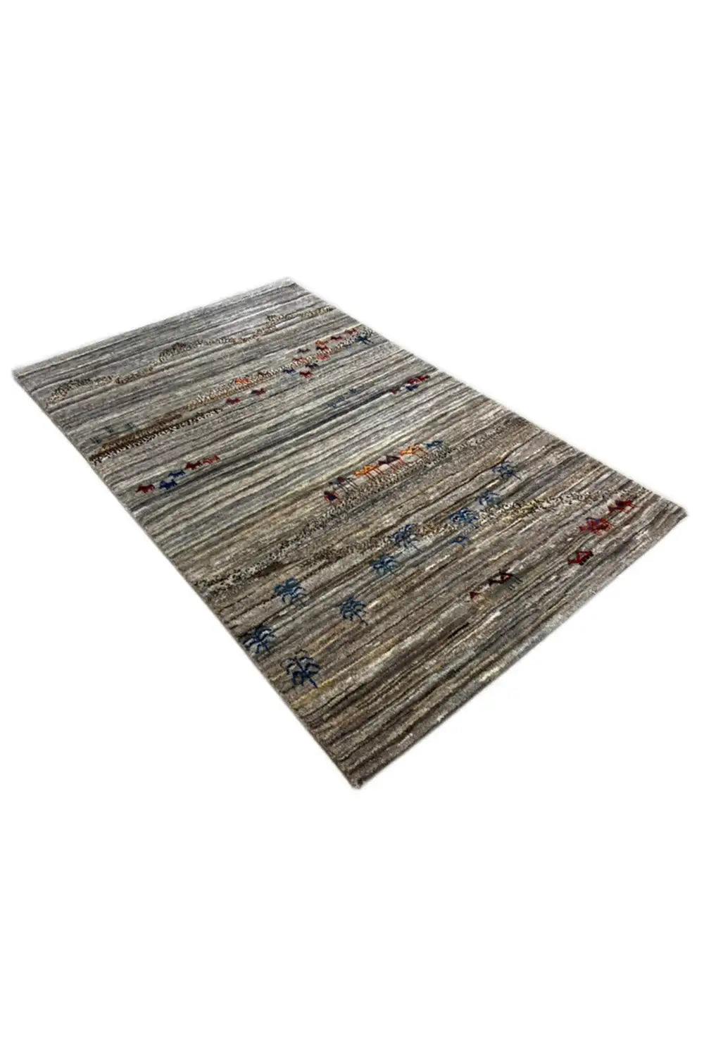 Gabbeh rug 123x77 cm, gray Gabbeh with colorful rows of motifs in a border style