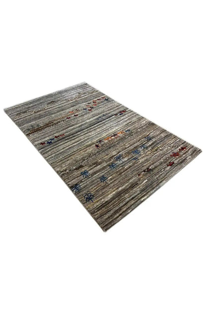 Gabbeh rug 123x77 cm, gray Gabbeh with colorful rows of motifs in a border style