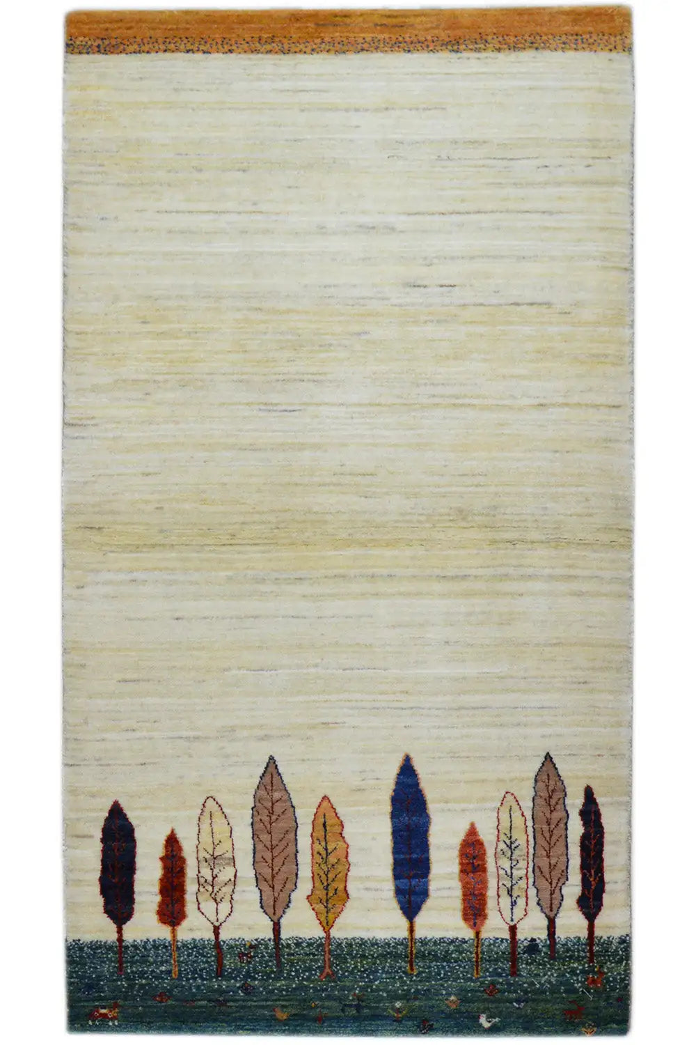 Gabbeh rug 161x87 cm with beige field and tree motif, blue, red and brown