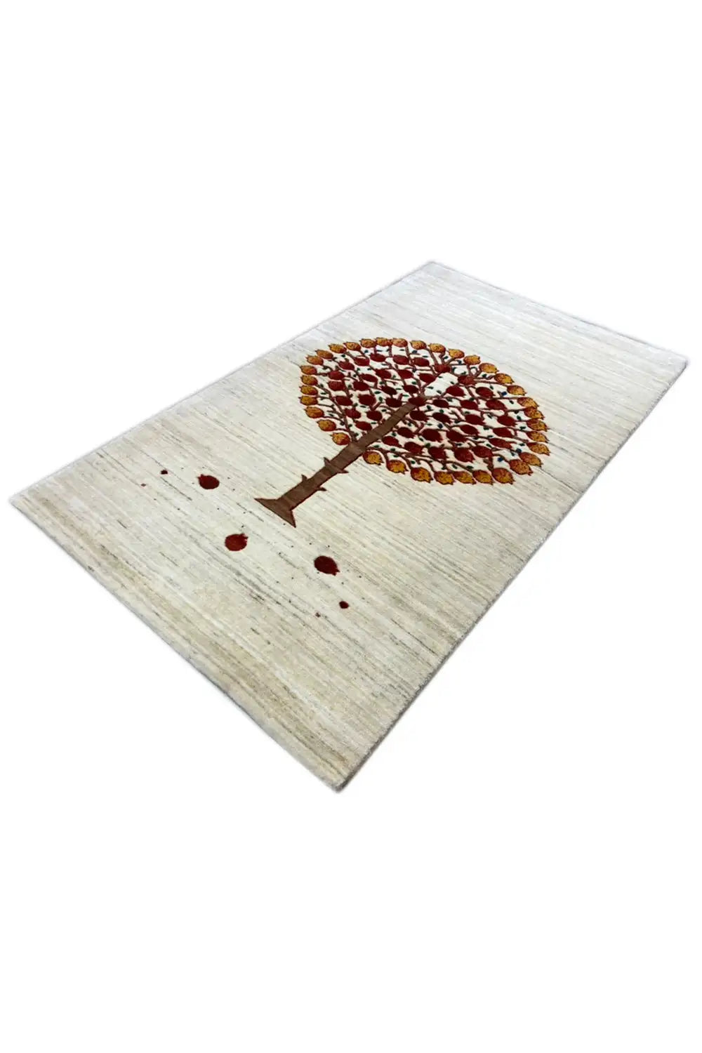 Gabbeh rug 155x89 cm, angled: tree motif in red/brown on a light beige field