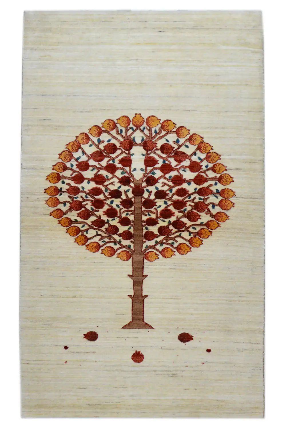 Gabbeh rug 155x89 cm: light background with a tree motif in red/brown