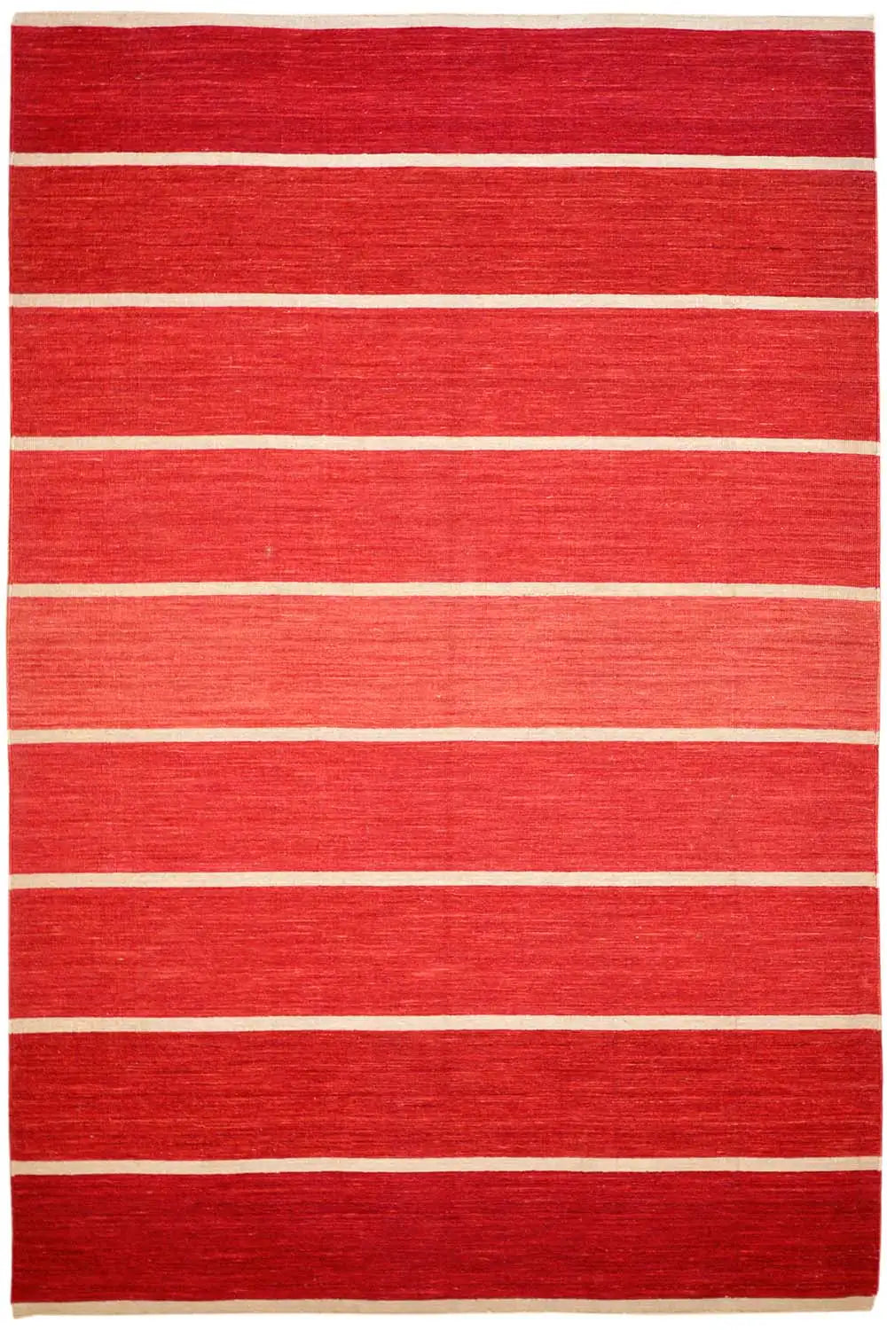 Modern kilim rug, red with beige horizontal stripes, 244x152 cm