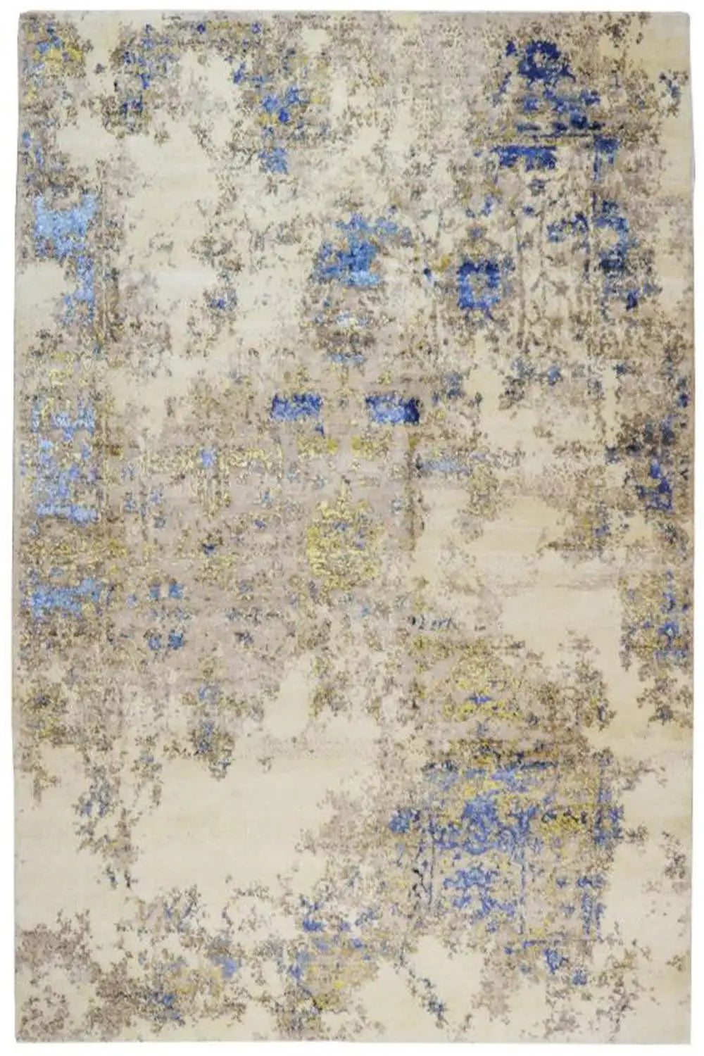 Designer rug (304 x 198 cm) in beige with a blue abstract pattern