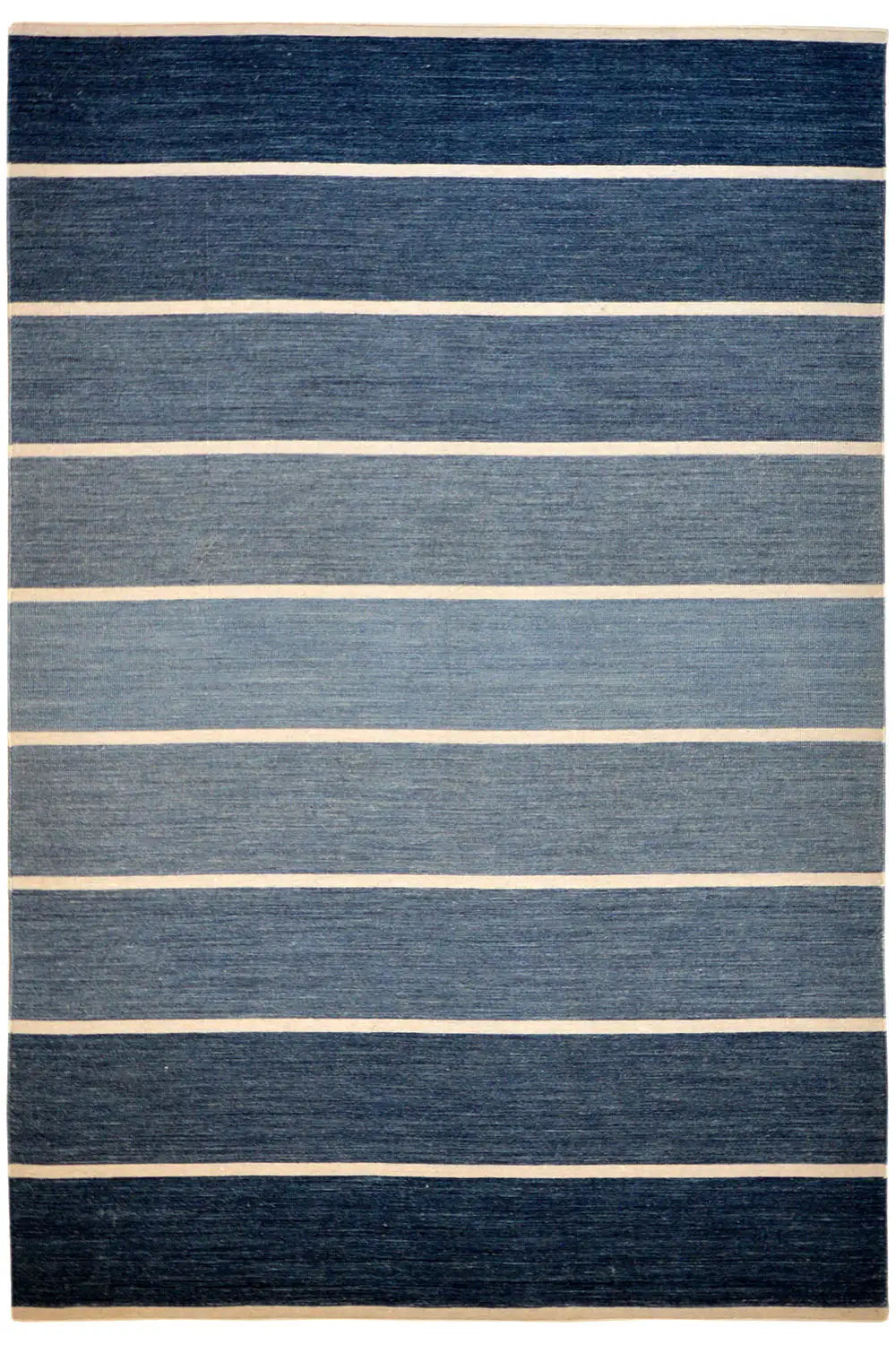 Blue kilim with beige stripes, rectangular, flat-woven