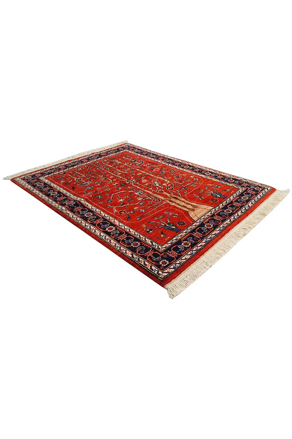 Exclusive Qashqai oriental rug 119x94 cm, red field with geometric ornaments, border