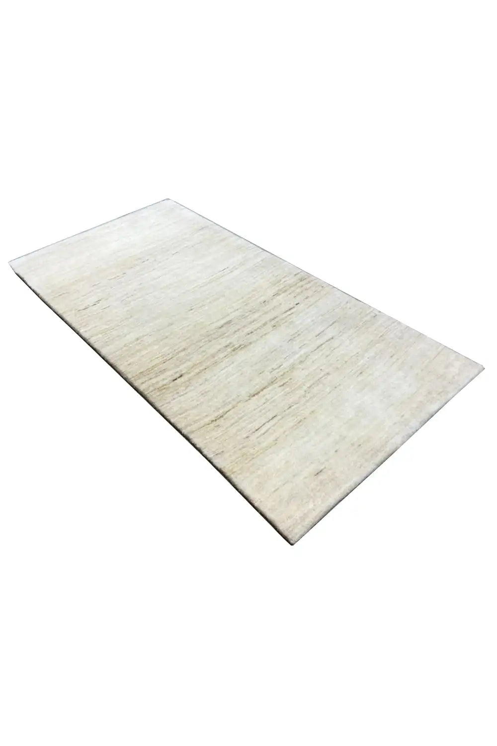 Gabbeh rug in light beige, subtle color gradients, diagonally from above