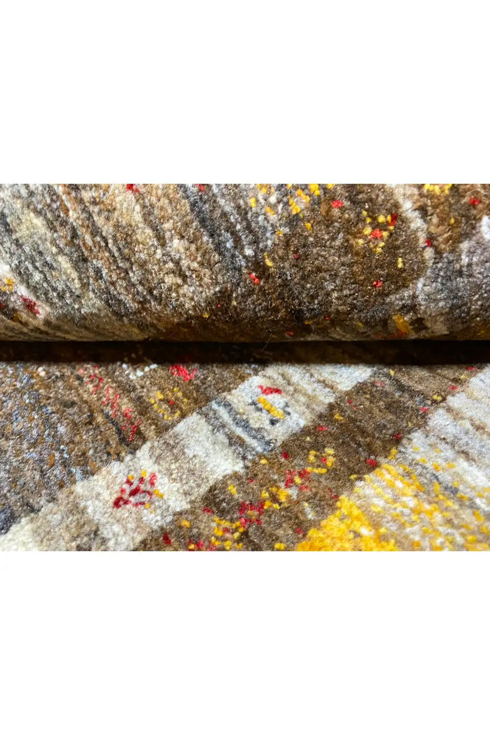 Gabbeh rug 129x80 cm, detail view: woven texture with colorful dots
