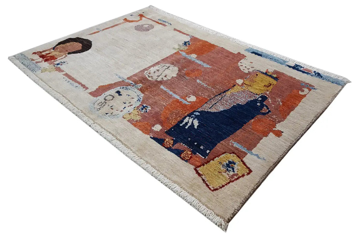 Oriental rug 150x100 cm with patchwork motifs in blue, brown and beige