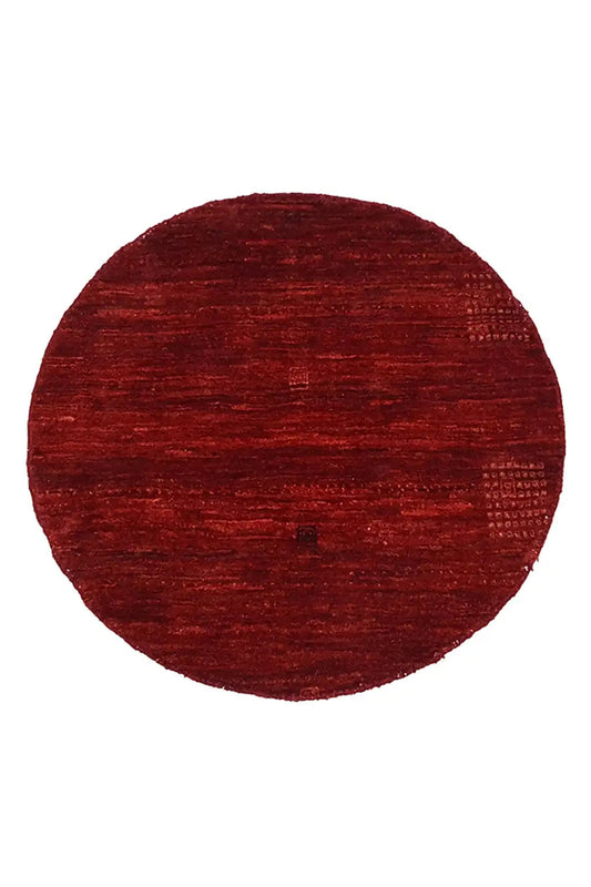 Round red Gabbeh textile with a fine textured weave