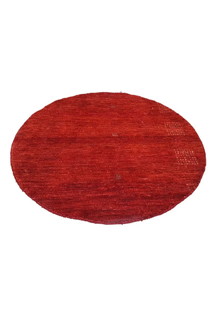 Round Gabbeh rug “Lori” (86x86 cm) in red, even surface with woven texture