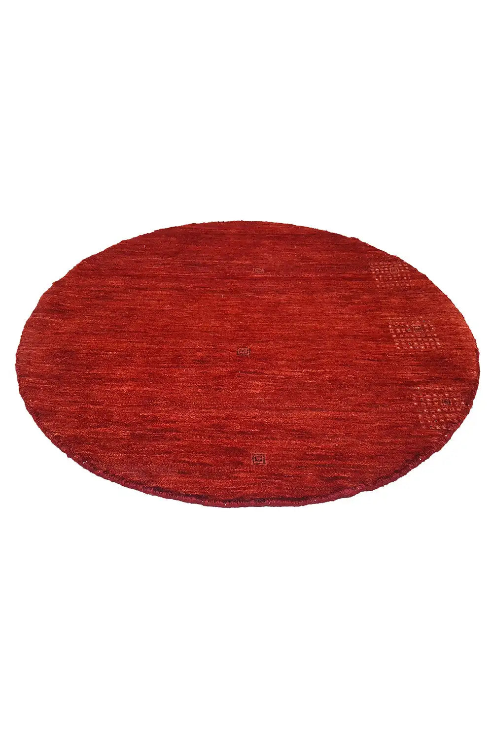 Round red Gabbeh rug (86x86 cm) with an even, textured surface