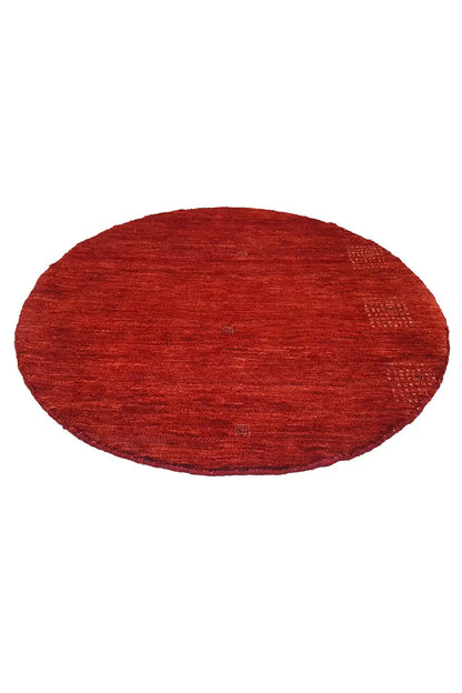 Round red Gabbeh rug (86x86 cm) with an even, textured surface