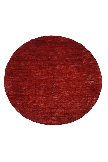 Round red Gabbeh rug (86x86 cm) with a matte, even pile texture