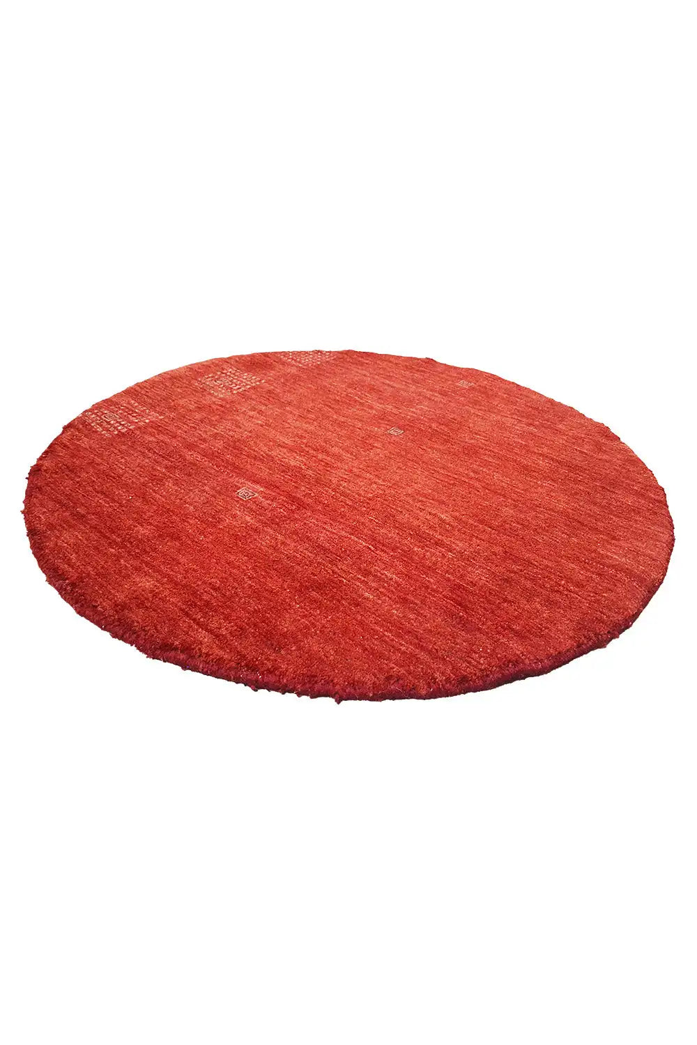 Round red Gabbeh rug (86x86 cm) with a coarsely patterned pile surface