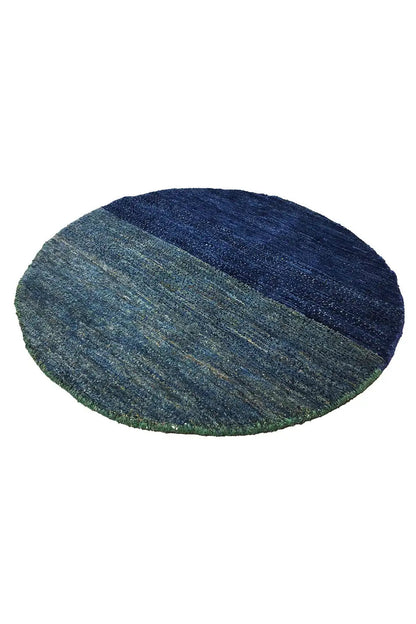 Round Lori Gabbeh rug, 68x68 cm, blue with a wide light green central stripe