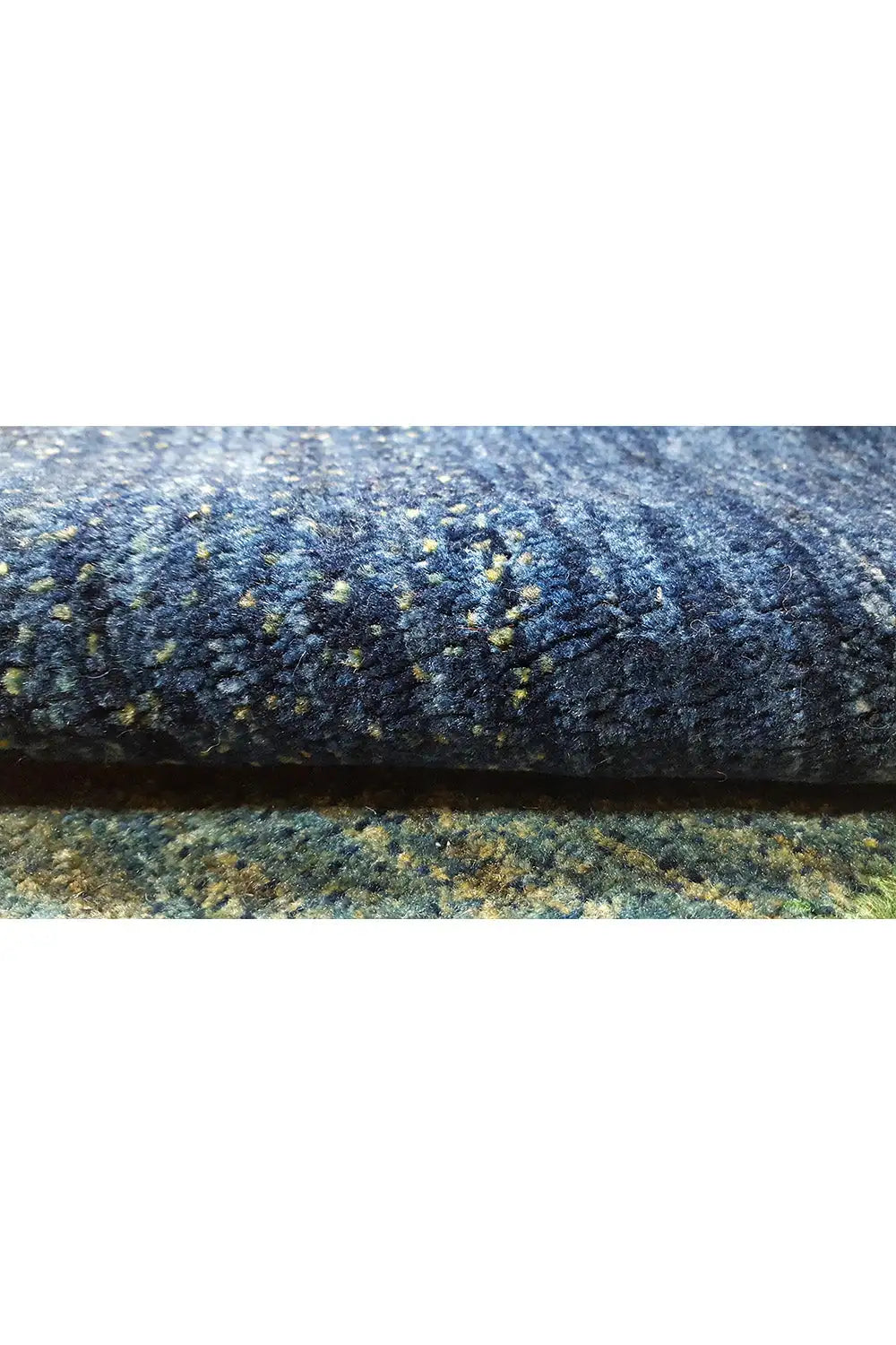 Lori Gabbeh rug 68x68 cm, texture and layered colors in blue, green and yellow