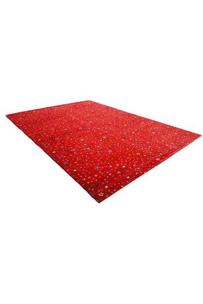 Gabbeh rug “Lori” 246x176 cm, red design with a delicate star motif, rectangular