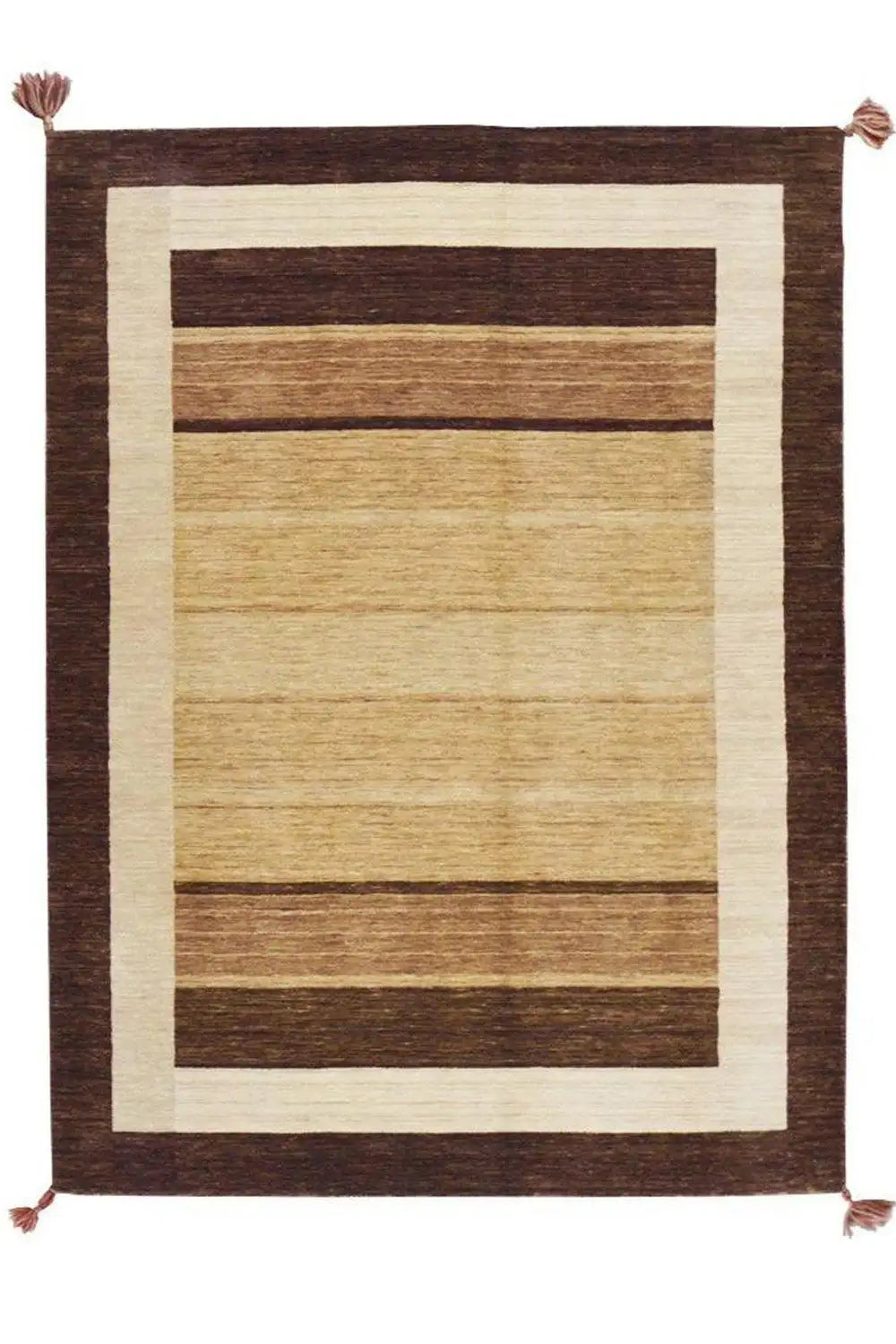Gabbeh rug 206x151 cm with square central section, brown border, fringes
