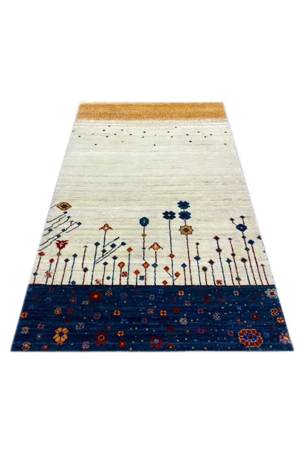 Gabbeh rug 123x77 cm, white pile with a delicate vine pattern and dark border