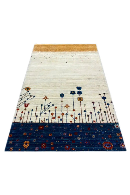 Gabbeh rug 123x77 cm, white pile with a delicate vine pattern and dark border