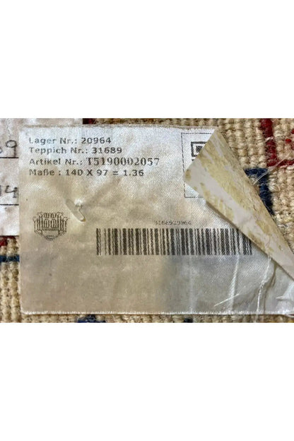Gabbeh rug (140x97 cm) label detail on the back, with barcodes