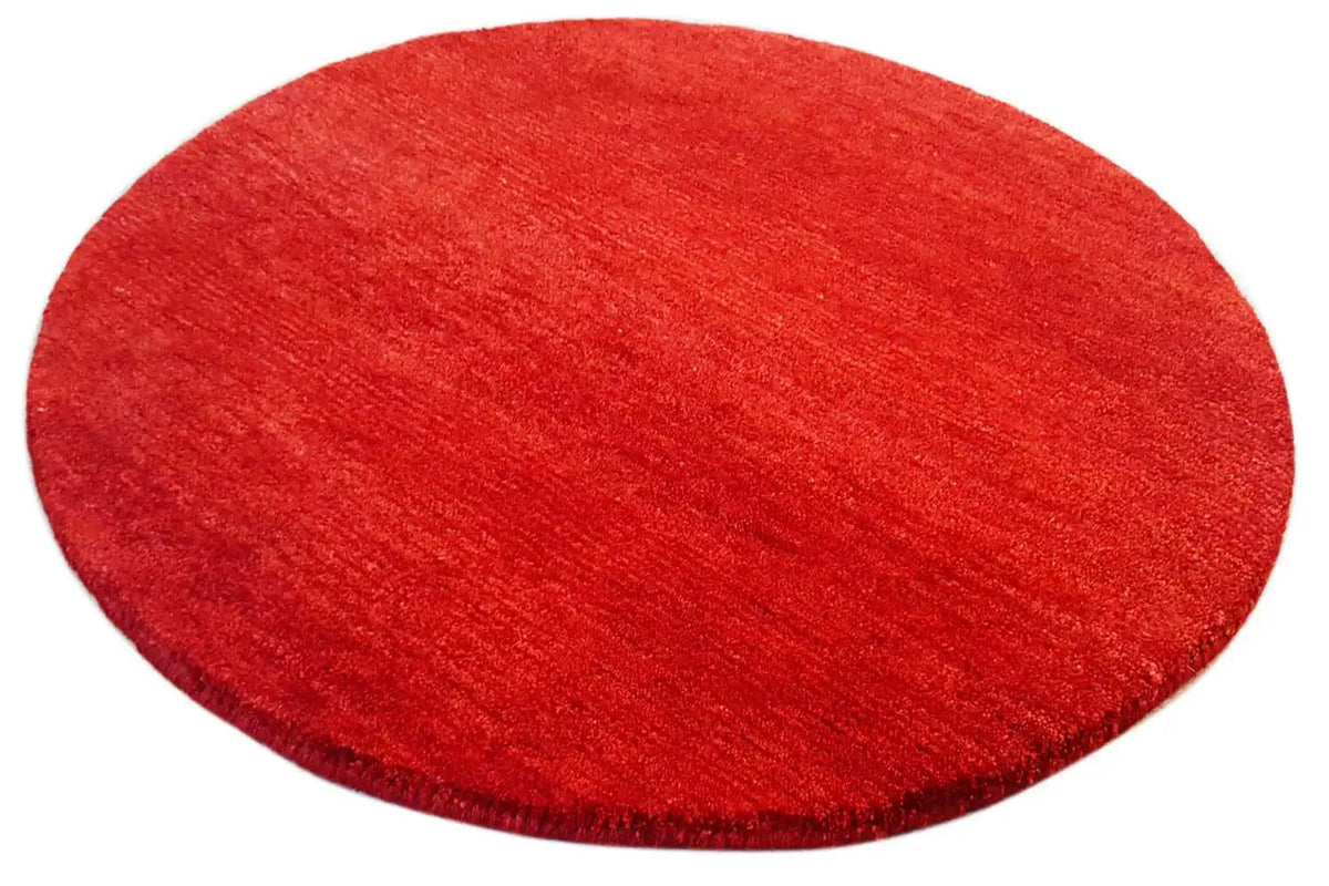 Round Gabbeh rug (93x93 cm) in red, round shape with a dense pile texture